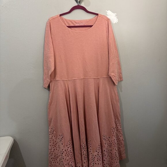 Soft Surroundings Long Midi Coral Pink Dress 3/4 Sleeve Women 1X - Picture 3 of 11
